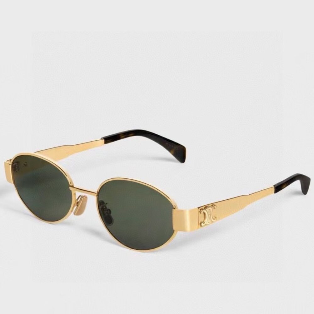 Celine Triomphe Sunglasses CL40235U Gold Frame Green Lenses